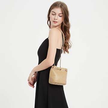 Vgift Evening Purse Women, Rhinestone Bucket Bag Crystal Purse for Wedding Party, Gold