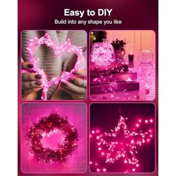 Fairy Lights Battery Operated, Twinkle String Lights Waterproof Silver Wire 5 Ft 60 LED Firecracker Valentine's Lights for DIY Wreath Wedding Bedroom Mason Jar Holiday Christmas Valentine's Day, Pink