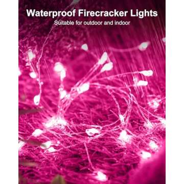Fairy Lights Battery Operated, Twinkle String Lights Waterproof Silver Wire 5 Ft 60 LED Firecracker Valentine's Lights for DIY Wreath Wedding Bedroom Mason Jar Holiday Christmas Valentine's Day, Pink