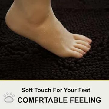 Bathroom Rugs Chenille 3-Piece Extra Soft and Absorbent Shag Bathroom Rugs, Machine Wash Mat, Strong PVC Non-Slip Underside, Plush Carpet Mats (Coffee)