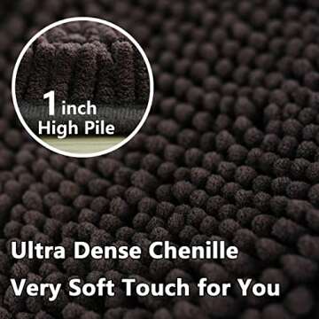 Bathroom Rugs Chenille 3-Piece Extra Soft and Absorbent Shag Bathroom Rugs, Machine Wash Mat, Strong PVC Non-Slip Underside, Plush Carpet Mats (Coffee)