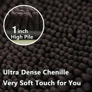 Bathroom Rugs Chenille 3-Piece Extra Soft and Absorbent Shag Bathroom Rugs, Machine Wash Mat, Strong PVC Non-Slip Underside, Plush Carpet Mats (Coffee)