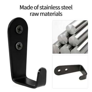 IBERDE Wall Hooks,Stainless Steel Hook, Heavy Duty Wall Hook Wall Hanger Key Hook Wall Mounted Coat Hook Metal Wall Hooks for Hanging Garage Hook Storage Hooks Screw Utility Hooks, 8 Pack (Black)