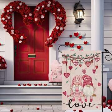 ZAEW Valentines Day Romantic Swing Gnome Love Hearts Garden Flag Yard Flag 12x18 Inch Double Sided S...