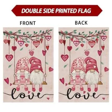 ZAEW Valentines Day Romantic Swing Gnome Love Hearts Garden Flag Yard Flag 12x18 Inch Double Sided Small Mini Yard Outdoor Outside Holiday Decoration