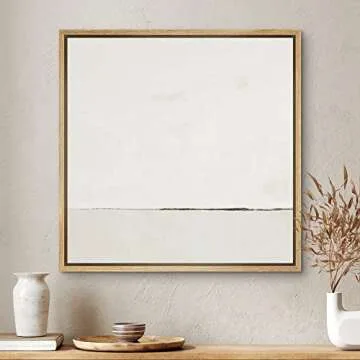SIGNWIN Framed Canvas Print Wall Art Watercolor Abstract White Landscape Nature Shapes Illustrations Modern Art Decorative Contemporary Minimal for Living Room, Bedroom, Office - 24"x24" Natural
