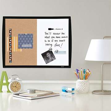 Quartet Combination Magnetic Whiteboard & Corkboard, 17" x 23", Combo Dry Erase White Board & Cork Board, Curved Frame, Message Board, Black Frame (41723-BK)