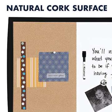 Quartet Combination Magnetic Whiteboard & Corkboard, 17" x 23", Combo Dry Erase White Board & Cork Board, Curved Frame, Message Board, Black Frame (41723-BK)