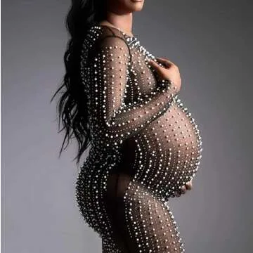 Willow Dance Women's Sheer Mesh Pearl Rhinestone Cover Up Beach Dress Swimwear Bikini Swimsuit Bathing Suit Coverups Black XL