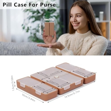 FYY Daily Pill Organizer, 7 Compartments Portable Travel Pill Case, [Folding Design] for Purse Pocket to Hold Vitamins,Cod Liver Oil,Supplements and Medication-Brown