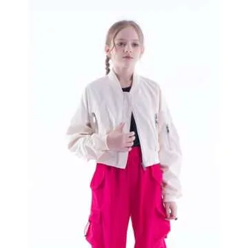 WELAKEN Lightweight Multiple Pockets Zip Up Bomber Jacket for Girls Toddler & Kids II Little Girl's Casual Flight Crop Jacket,15Y