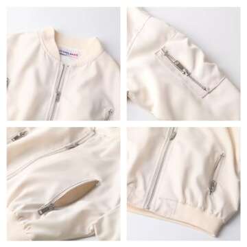 WELAKEN Lightweight Multiple Pockets Zip Up Bomber Jacket for Girls Toddler & Kids II Little Girl's Casual Flight Crop Jacket,15Y