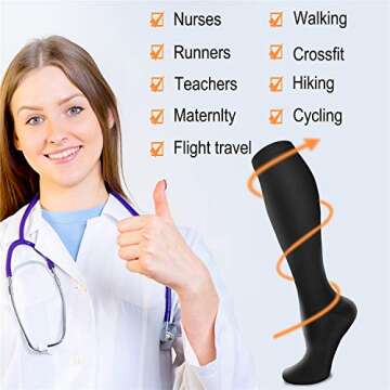 QUXIANG Compression Socks for Women & Men 15-20 mmHg, Best for Medical, Nursing, Running, Athletic, Varicose Veins, Travel