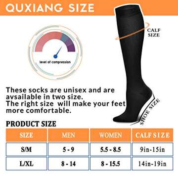 QUXIANG Compression Socks for Women & Men 15-20 mmHg, Best for Medical, Nursing, Running, Athletic, Varicose Veins, Travel