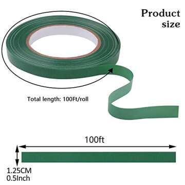 Prudiut 2 Roll Green Floral Tape Waterproof Florist Tape, 1/2" Wide Flower Wrap Tape Floral Tape for Fresh Flower Bouquet Wrap Flower Arrangements Crafts (100Ft/33.4 Yd)