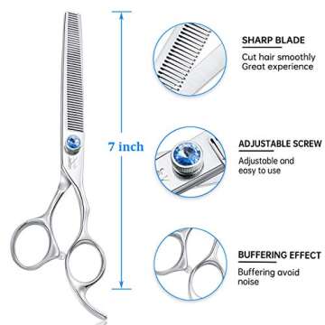JASON 7" 50 Teeth Thinning Dog Grooming Blending Scissor, Ergonomic Pet Grooming Thinner Blender She...