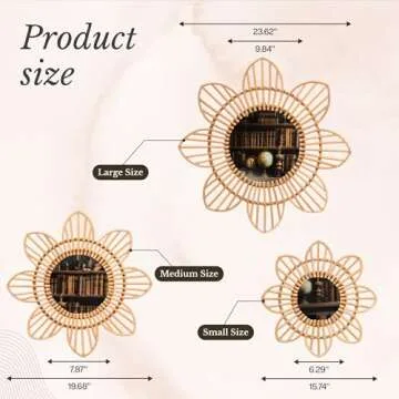 NEERGREVE Mounted Mirror, 8 Petals Flower Wicker Rattan Decorative Mirrors for Living Room Bedroom Office (Small - D15.74 Inches)