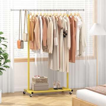 JIUYOTREE Rolling Clothes Rack for Adjustable Clothing Storage