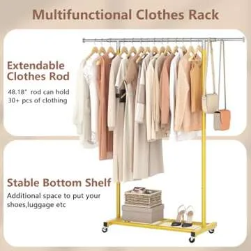 JIUYOTREE Rolling Clothes Rack for Adjustable Clothing Storage