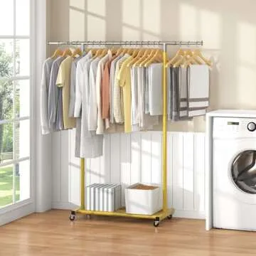 JIUYOTREE Rolling Clothes Rack for Adjustable Clothing Storage