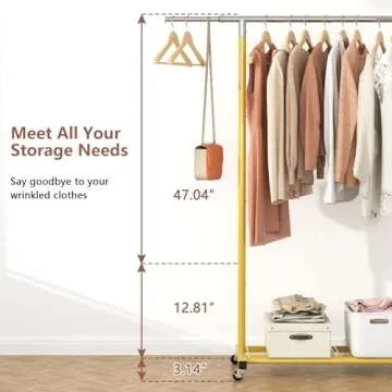 JIUYOTREE Rolling Clothes Rack for Adjustable Clothing Storage