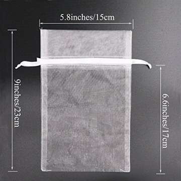 SumDirect White Sheer Organza Bags - 100Pcs 6x9 inches Organza Gift Bags with Drawstring, Organza Je...
