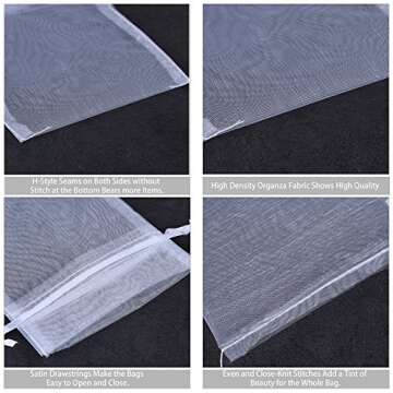 SumDirect White Sheer Organza Bags - 100Pcs 6x9 inches Organza Gift Bags with Drawstring, Organza Jewelry Pouches for Wedding Party Christmas Favor