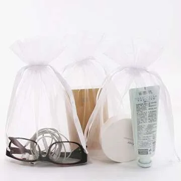 SumDirect White Sheer Organza Bags - 100Pcs 6x9 inches Organza Gift Bags with Drawstring, Organza Jewelry Pouches for Wedding Party Christmas Favor