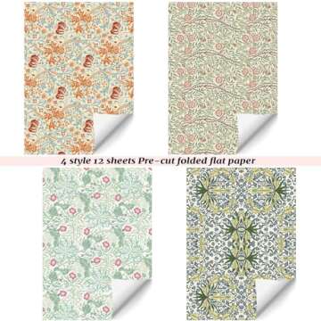 Bolsome Vintage Flower Gift Wrap Paper 12 Sheets