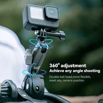 Camera Clamp Mount Bike Motorcycle Handlebar Holder, 360 Ball Joint Bicycle Cycling Tube Bar Attach for GoPro Max Hero 13 12 11 10 9 8 Insta360 X3 X4 Ace Pro DJI Action 3 4 5 Pro Pocket 3 Accessories