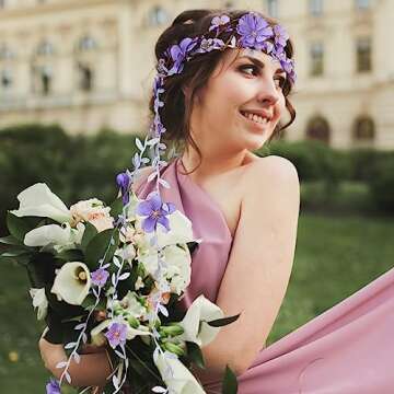 PartyforU Purple Flower Hippie Headpiece Forest Vines Crown Boho Floral Headband for Women Girls Fairy Bohemian Cosplay Wedding Bridal Shower Renaissance Fair Proms Bachelor Party