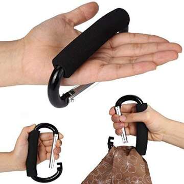 2 PCS Strong Stroller Hooks for Bags, Car Headrest Hook, Grocery Bag Hooks Large Carabiner Heavy-Dut...