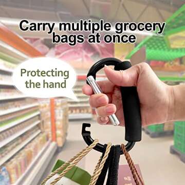 2 PCS Strong Stroller Hooks for Bags, Car Headrest Hook, Grocery Bag Hooks Large Carabiner Heavy-Duty Clip Hook for Groceries, Dog Leashes, Purses - 5.5"