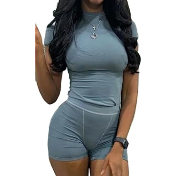 ZFLM Casual Workout Two Piece Outfits for Women Fitted Crew Neck T-shirt High Waist pants Matching S...