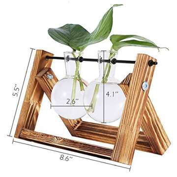 VanEnjoy Modern Hydroponics Glass Planters Bulb Vase,Retro Solid Wooden and Stand Metal Swivel Holder Desktop Office Home Wedding