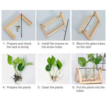 VanEnjoy Modern Hydroponics Glass Planters Bulb Vase,Retro Solid Wooden and Stand Metal Swivel Holder Desktop Office Home Wedding