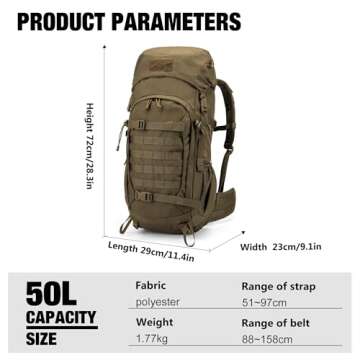 Mardingtop 50L Hiking & Survival Backpack with Rain Cover