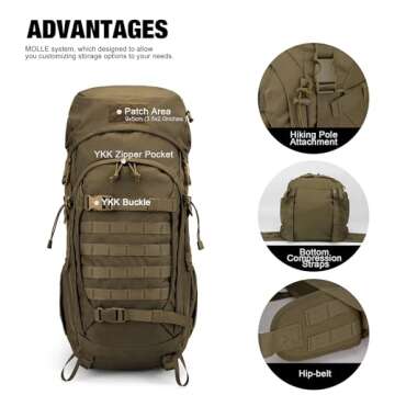 Mardingtop 50L Hiking & Survival Backpack with Rain Cover