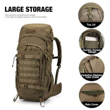 Mardingtop 50L Hiking & Survival Backpack with Rain Cover