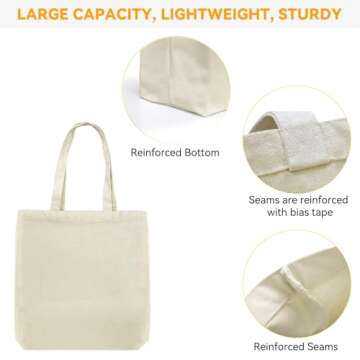 Faylapa 6 Pcs Canvas Tote Bags,Heavy Duty and Strong Easter Hunter Bag Shopping Grocery Bag Blank Cotton Bags for Decorating Crafts DIY,Painting (Beige, 13.6"x 15.3")
