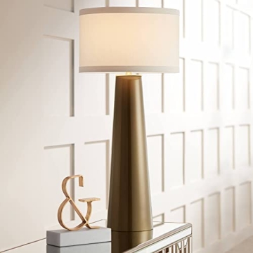 Possini Euro Design Karen Modern Table Lamp 36" Tall Dark Gold Tapered Glass Column Off White Fabric...