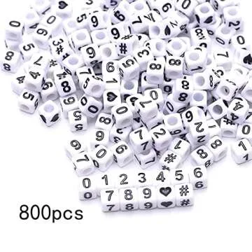 ToBeIT 800pcs Number Beads Acrylic Cube Beads Alphabet Square Letter Beads for DIY Key Chains Bracel...