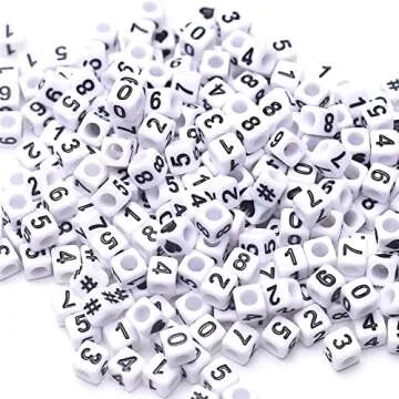 ToBeIT 800pcs Number Beads Acrylic Cube Beads Alphabet Square Letter Beads for DIY Key Chains Bracelets Necklace Jewelry Making (white-black)