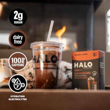 HALO Iced Mocha Latte - Energy Drink Powder – Healthy Coffee Mix for Hydration with Electrolytes, Caffeine, Vitamins and Minerals - 20 Calories - Keto and Low Calorie - 1 x 12 Sticks