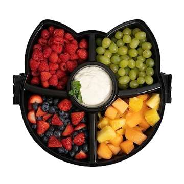 KOLORAE Black Cat Reusable Serving Tray - Unique 5 Compartment Cat Snack Tray - Great for Entertaining Food Storage for Appetizers, Snacks, Chips & Dip, Fruits & Veggies - Fall Halloween Tray