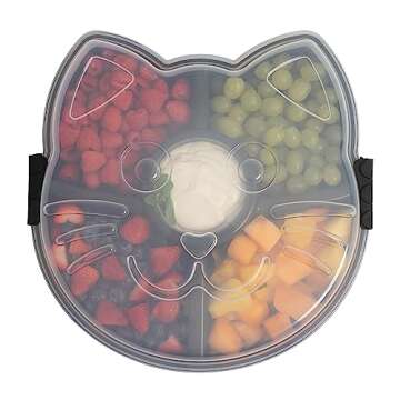 KOLORAE Black Cat Reusable Serving Tray - Unique 5 Compartment Cat Snack Tray - Great for Entertaining Food Storage for Appetizers, Snacks, Chips & Dip, Fruits & Veggies - Fall Halloween Tray