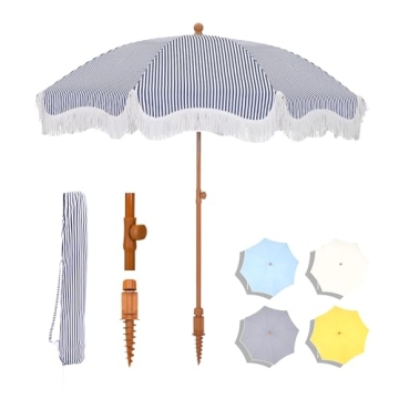 MFSTUDIO 7ft Beach Umbrella with Stylish Fringe Design