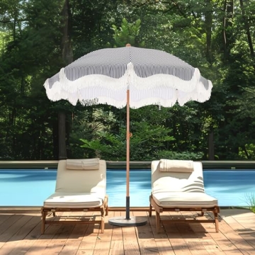 MFSTUDIO 7ft Beach Umbrella with Stylish Fringe Design