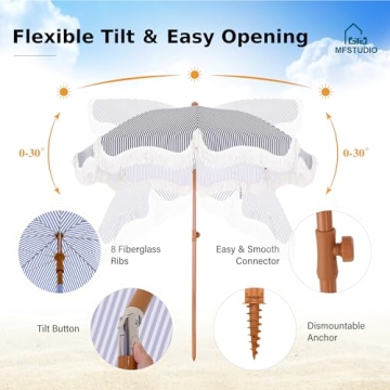MFSTUDIO 7ft Beach Umbrella with Stylish Fringe Design