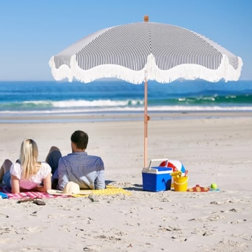MFSTUDIO 7ft Beach Umbrella with Stylish Fringe Design